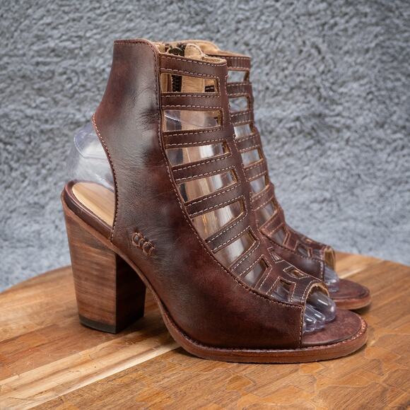 BED STÜ Occam Caged Zip Bootie Block Heel Brown Rustic Size 6.5 - Picture 1 of 10